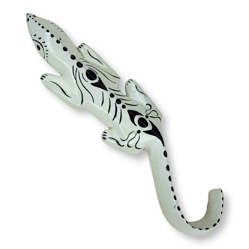 Vintage Lizard Brooch OS White Excellent Hand Painted Wooden Gecko Southwestern‎